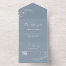 Invitación Todo En Uno Boda de código QR moderno Minimalista Boho Dusty B