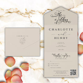Invitación Todo En Uno Boda de código QR moderno Minimalista y elegante