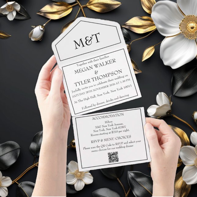 Invitación Todo En Uno Boda de código QR monocromo blanco y negro (Subido por el creador)