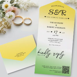 Invitación Todo En Uno Boda de código QR Ombre de Jamaica blanco y dorado