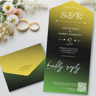 Invitación Todo En Uno Boda de código QR Ombre de Jamaica de color negro 