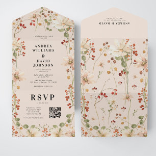 Invitación Todo En Uno Boda de código QR para el muelle de flores silvest