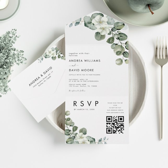 Invitación Todo En Uno Boda de código QR para eucalipto moderno Minimalis (Subido por el creador)