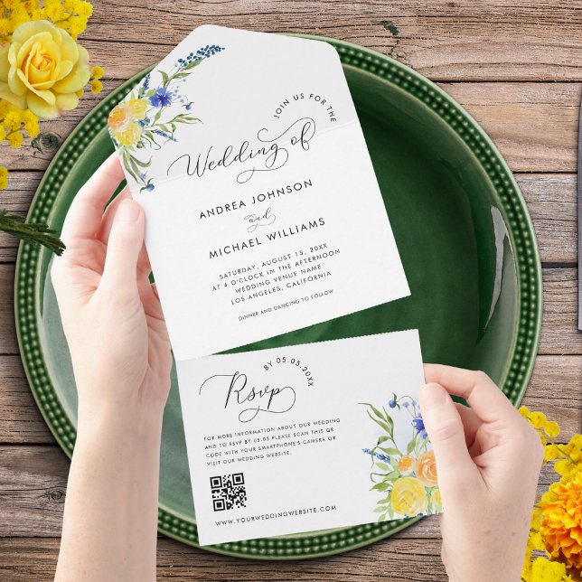 Invitación Todo En Uno Boda de código QR para flores silvestres de primav (Subido por el creador)