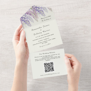 Invitación Todo En Uno Boda de código QR púrpura de histeria moderna