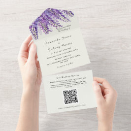 Invitación Todo En Uno Boda de código QR púrpura de histeria moderna