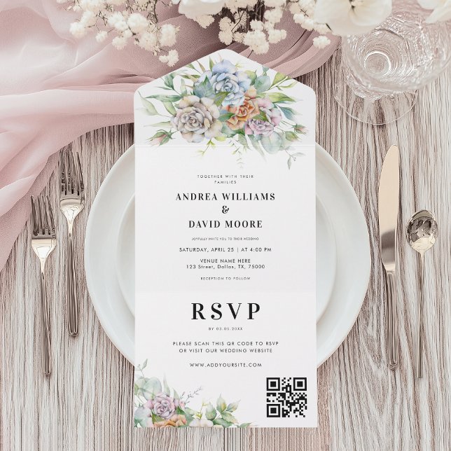 Invitación Todo En Uno Boda de código QR romántico floral de primavera ac (Subido por el creador)