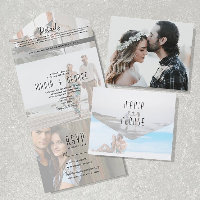 Invitación Todo En Uno Boda de Collage de fotos moderno (Subido por el creador)