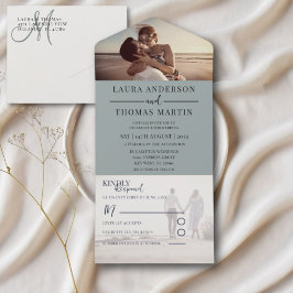 Invitación Todo En Uno Boda de Collage de fotos verde sabio moderno