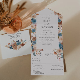 Invitación Todo En Uno Boda de color azul beige y agitado