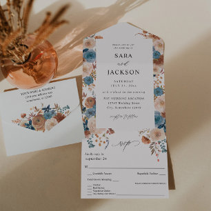 Invitación Todo En Uno Boda de color azul beige y agitado