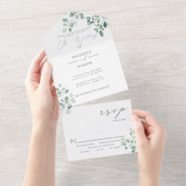 Invitación Todo En Uno Boda de color de agua verde Eucalyptus Sage