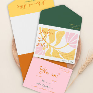 Invitación Todo En Uno Boda de color floral brillante de la Moda Boho