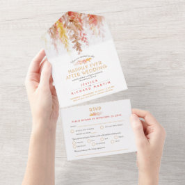 Invitación Todo En Uno Boda de coral marrón de cascada tras fiesta
