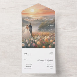 Invitación Todo En Uno Boda de crecimiento de flores de moda simple