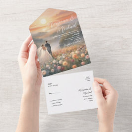 Invitación Todo En Uno Boda de crecimiento de flores de moda simple