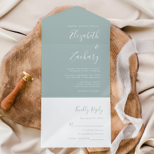 Invitación Todo En Uno Boda de Cristal de Mar con Letra Moderna Minimalis