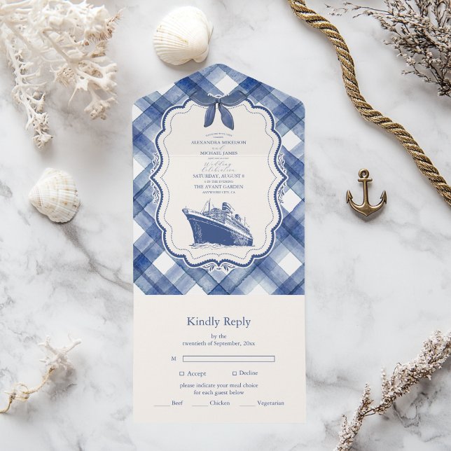 Invitación Todo En Uno Boda de crucero azul de la Marina Náutica (Subido por el creador)