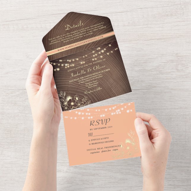 Invitación Todo En Uno Boda de Cuchillas Rústicas de Madera (desgarro)