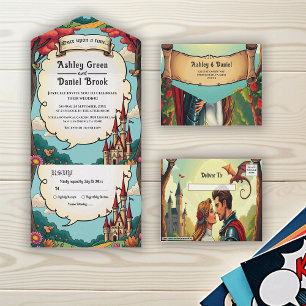Invitación Todo En Uno Boda de Cuento de Hadas Bosque Encantado Castillo