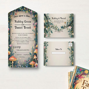 Invitación Todo En Uno Boda de cuento de hadas con flores de bosque encan