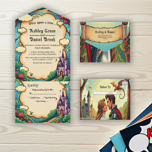 Invitación Todo En Uno Boda de Cuento de Hadas del Bosque del Castillo de