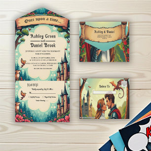 Invitación Todo En Uno Boda de cuento de hadas del castillo del bosque en