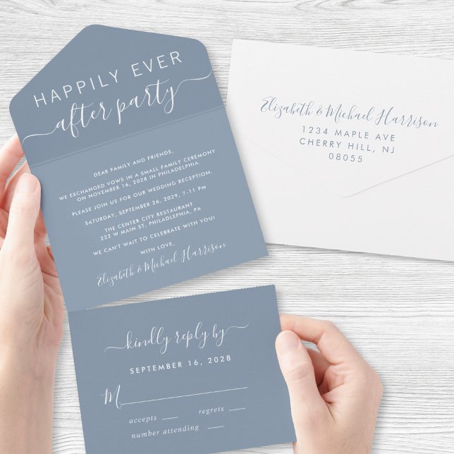 Invitación Todo En Uno Boda de Cuento de Hadas Recepción Dusty Blue (Subido por el creador)
