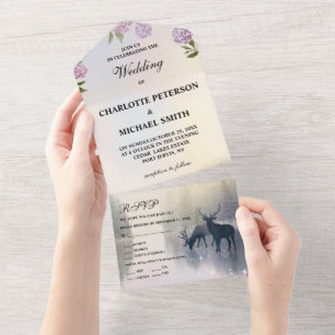Invitación Todo En Uno Boda de cuento de hadas rústico bosque encantado