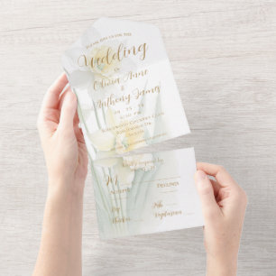 Invitación Todo En Uno Boda de Daffodil blanco y amarillo