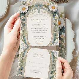 Invitación Todo En Uno Boda de Daisies Perforado RSVP