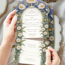 Invitación Todo En Uno Boda de Daisies Perforado RSVP