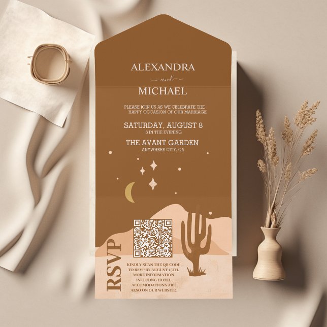 Invitación Todo En Uno Boda de Desierto de medio siglo con código QR (Subido por el creador)