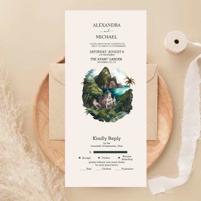 Invitación Todo En Uno Boda de destino acuarela caribeña todo incluido (Subido por el creador)