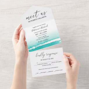 Invitación Todo En Uno Boda de destino caribeño con acuarela