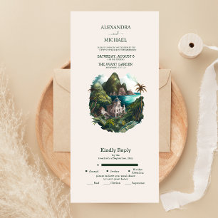 Invitación Todo En Uno Boda de Destino Caribeño con Acuarela Todo Incluid