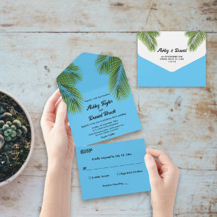 Invitación Todo En Uno Boda de destino de la Playa Azul de la Palma Tropi