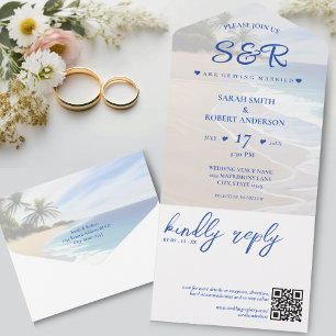 Invitación Todo En Uno Boda de destino de palmeras de la Isla de la Playa