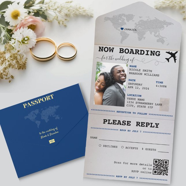 Invitación Todo En Uno Boda de destino de Pasaporte Azul Jamaica (Blue Passport Jamaica Destination Wedding All In One Invitation)