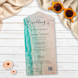 Invitación Todo En Uno Boda de destino de verano en la playa del océano c