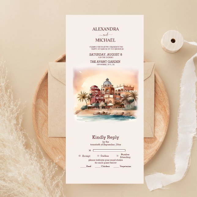 Invitación Todo En Uno Boda de destino en Cancun México acuarela (Subido por el creador)