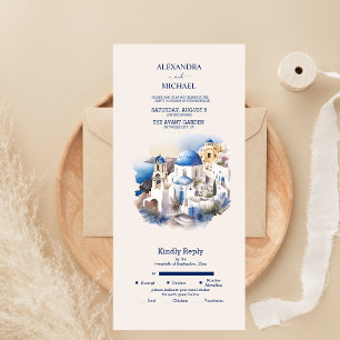 Invitación Todo En Uno Boda de destino en Santorini con acuarela