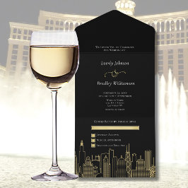 Invitación Todo En Uno Boda de destino Las Vegas Elegante Oro Negro