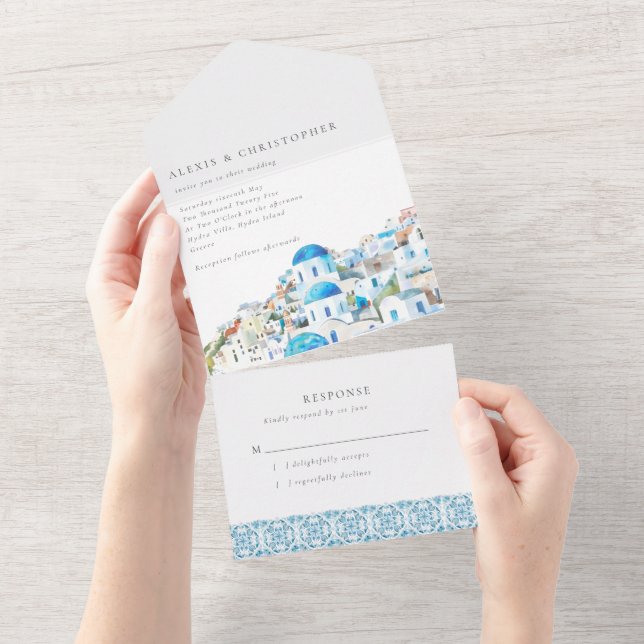 Invitación Todo En Uno Boda de destino mediterráneo (desgarro)