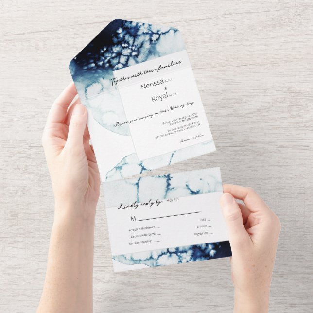 Invitación Todo En Uno Boda de destino Náutico Azul (desgarro)
