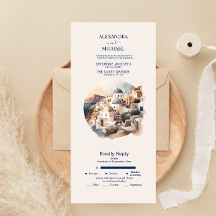 Invitación Todo En Uno Boda de destino todo incluido en Santorini con acu