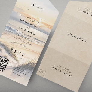 Invitación Todo En Uno Boda de Destino Tranquil Beach Sunset Boho