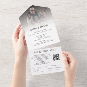 Invitación Todo En Uno Boda de dirección de destinatario de script QR de 