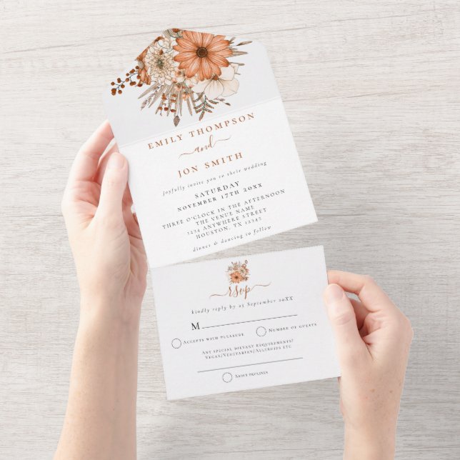 Invitación Todo En Uno Boda de direcciones de invitados de otoño de Flora (desgarro)