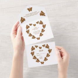 Invitación Todo En Uno Boda de diseño de mariposas de color chocolate